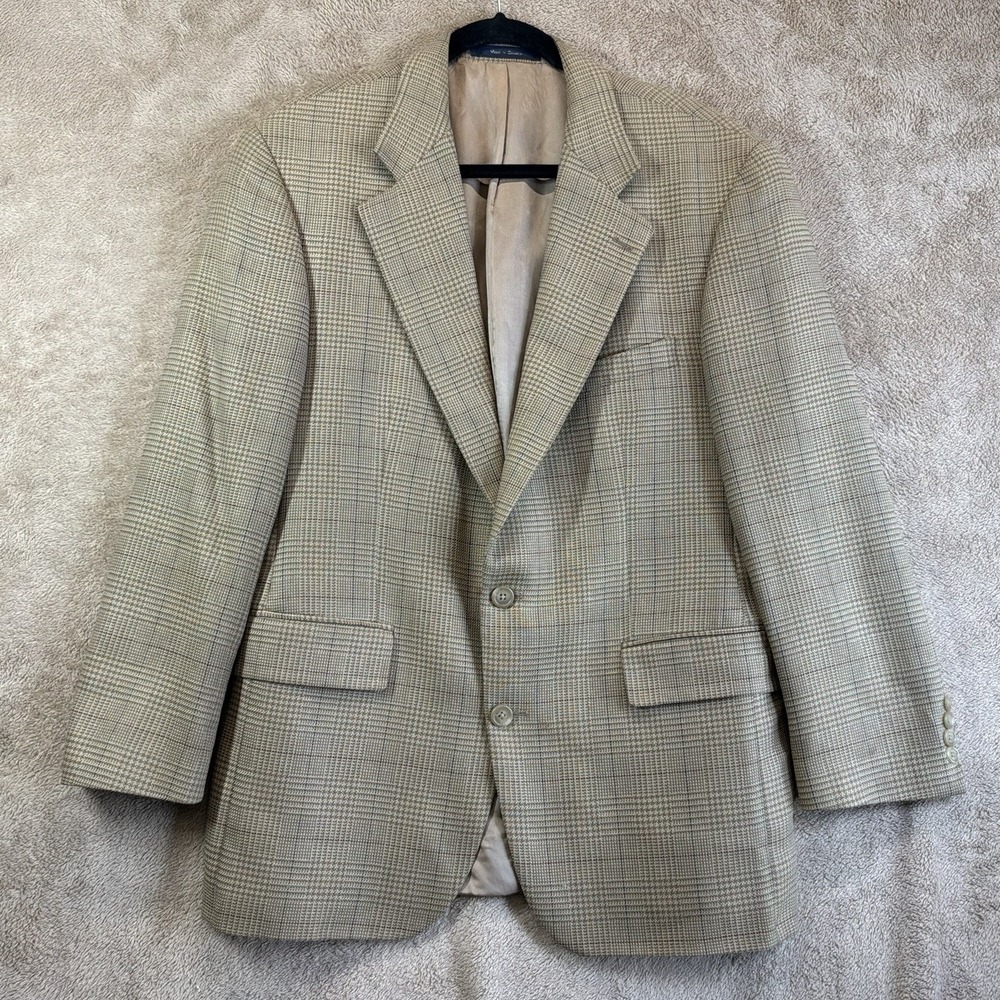 VTG 90s Y2K Ralph Lauren Blazer 41R Houndstooth Plaid Sport Coat Silk Wool EUC